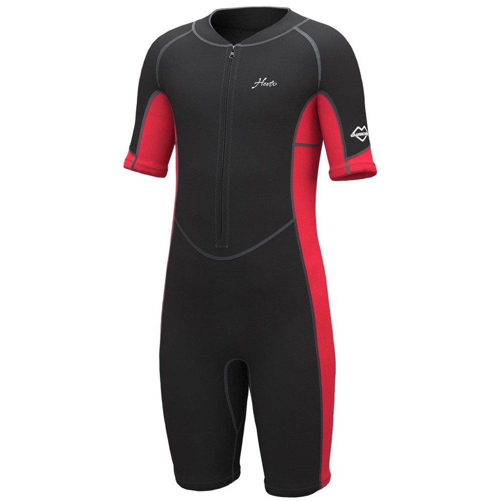 Hevto Wetsuit Kids Size 10 Black Red New 3/2mm Neoprene Shorty Front Zip